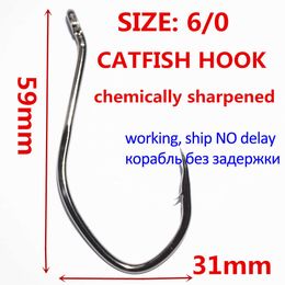 Fishing Hooks 50pcs 6/0 Catfish Hooks Big River Bait High Carbon Steel Offset Saltwater Circle Fishing Hook Barbed Fishhook Black Coated P230317