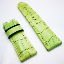 24 mm - 22 mm Light Green Crocodile Grain Calf Leather Band Strap Fit For PAM PAM111 Watch