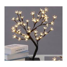 2016 Night Lights Crystal Cherry Blossom 48Led Tree Light Table Lamp Black Branches Lighting Christmas Party Wedding Led Flowers 220V Dro Dhe7P