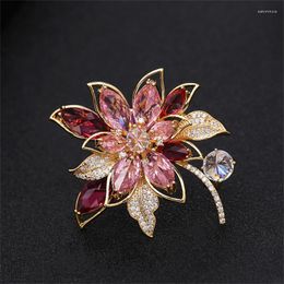 Brooches Luxury Zircon Rhinestone Flower Brooch Pin Vintage Red Yellow Crystal Orchid Pins And For Women Accessories Jewelry