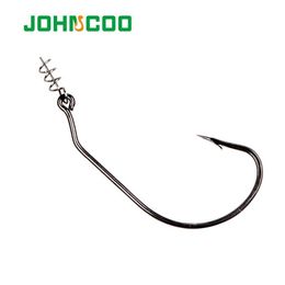 Fishing Hooks JOHNCOO 20pcs Offset Fishing Hook Carbon Steel Wide Crank Fishhook For Soft Lure Bass Barbed Carp Fishing Tackle Worm Hook P230317