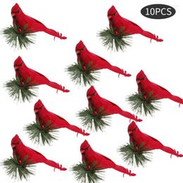 Decorative Flowers 10Pcs Realistic Lovely Cardinal Clip On Xmas Tree Decoration Festival Decor Red Feathers Artificial Birds Household