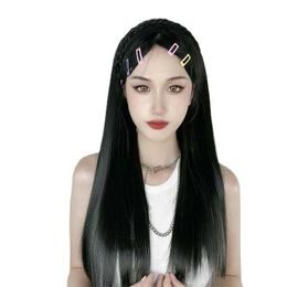 Wig Womens Long Straight Hair Twist Braid Headband High Skull Top One Piece U