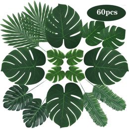 Decorative Flowers 60Pcs/lot Artificial Palm Leaves Tropical Plant Party Decoration Supplies Jungle Wedding Gift DIY Holiday