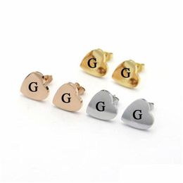 Stud G Gold Heart Earring Women Rose Couple Flannel Bag Stainless Steel 10Mm Piercing Body Jewellery Gifts For Woman Accessories Drop Dhmtv