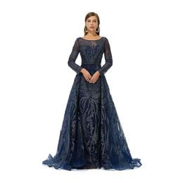 New Special Occasion Dresses Mid Waist Lace Dress Blue Vintage Elegant Light Luxury Evening Prom Dress YLZ70031