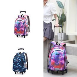 School Bags Student Waterproof Travel Kids Trolley Book Bag Star Sky Roller Wheeled Backpack Girl For Teenagers