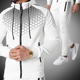 Men's Tracksuits Men 2023 Polyester Hooded Outerwear Hoodie Set Zipper Jacket Pants 2 Pieces Casual Fitness Gyms Male Sportswear Suit