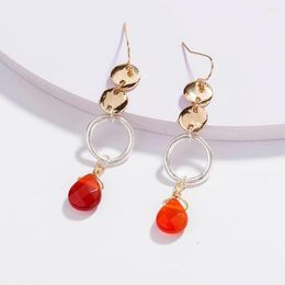 Dangle Earrings Red Crystal Pendant Antique Metal Long Drop Romantic Gift For Women