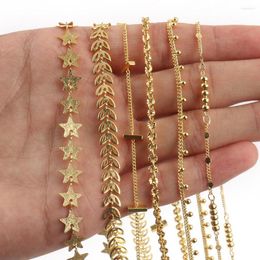 Chains 1M Gold Wire Wrapped Rosary Chain Rectangle Round Star Stainless Steel Anklet For Bracelets Necklaces Making DIY Jewelry