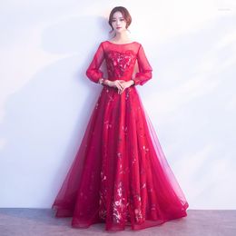 Ethnic Clothing FZSLCYIYI Evening Dress Cheongsam Long Formal Gown Sleeve Back Zipper Design Party Dresss Chinese Wedding Toast