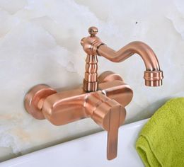 Kitchen Faucets Antique Red Copper Single Handle Wall Mounted Bathroom Sink Faucet Mixer Tap Lnf935