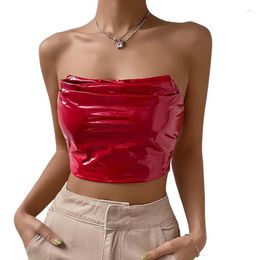 Women's Tanks Women PU Leather Tube Tops 2000s Clothes Y2k Summer 2023 Bandeau Strapless Solid Colour Wrap Chest Tank Zip Back Crop