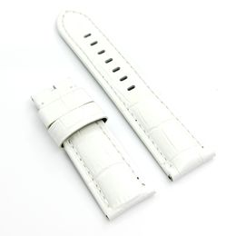 24 mm - 22 mm White Crocodile Grain Calf Leather Band Strap Fit For PAM PAM111 Watch