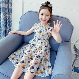 Girl Dresses 2023 Teens Girls Dress Summer Clothes Off Shoulder Children Floral Pleated Kids Wedding Mesh Leaf 8 9 10 11 12 Years