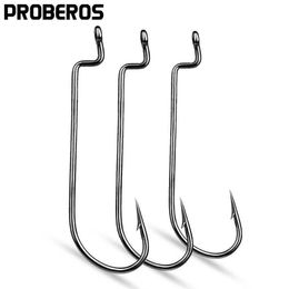 Fishing Hooks PROBEROS 20pcs/lot Carbon Steel Fishing Hooks 6#-5/0# Narrow Crank Bass Hooks Single Worm Hooks Sharp Barbed Fishhooks Pesca P230317