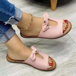 Slippers 2022New Summer New Women Leisure Fashion Bow Flat Sandals Comfortable Soft Bottom Women's Breathable Beach Sandals Z0317