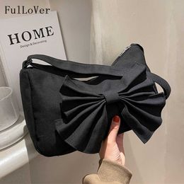 nxy Bow Knot Messenger Bags for Women Canvas Shoulder Bags New Large Capacity Bags Female Solid Colour Casual Zipper Bags 230308