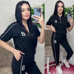 No Brand Women's Two Piece Pants Tracksuits Women black sets designer2 Piece Set Running Sweatshirt Sport Joggers Short-sleeved pants Suit