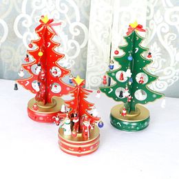 Christmas Decorations Wooden Spinning Tree Music Box Ornaments Desktop Decoration Gifts Small