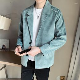 Men's Suits Fashion Costume Spring Autumn Korean Style Single-breasted Mens Plaid Blazer Leisure Letter Embroidery For Men