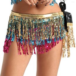 Stage Wear Womens Belly Dance Mini Skirts Hip Shinny Sequin Tassel Scarf Performance Outfits Short Skirt Festival Clothing