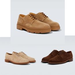 Men's Dress Shoes Suede Italian Made Lug Rubber Sole Flat Heel Lace Up Leather Shoes Fashion and Elegant Show Successful Men's Unique Personality