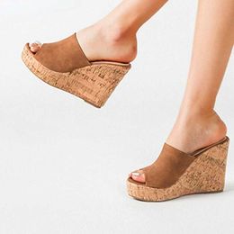 Slippers 2022 New Summer Casual Platform Wedges Heels Slippers Ladies Fashion Open Toe Roman Fish Mouth Women's Sandals Shoes Size 36-43 Z0317