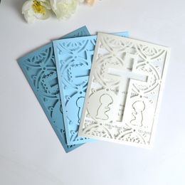 Greeting Cards Christening Party Laser Cut Cross Baptism First Communion Invitations Cards 230317