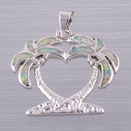 Pendant Necklaces KONGMOON Double Palm Trees White Fire Opal Silver Plated Jewelry For Women Necklace