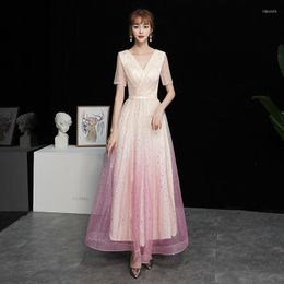 Ethnic Clothing V-Neck Luxury Evening Dress Long Gala Starry Sky Gradient Gown Party Dresses For Women Elegant Celebrity Stage Show