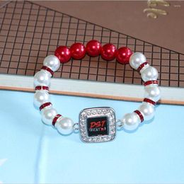 Bangle Handmade Stretch Beaded Chain Sorority Red Elephant DST Educator Pearl Bracelet