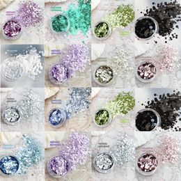Nail Glitter 3g/Box Mirror Siliver Sequins Flakes 3D Mix-Size Colourful Dust Sparkly Paillette Tips Pigment Gel Decor /