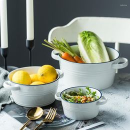 Bowls Nordic Simple Ceramic Double Ear Soup Bowl Salad Vegetable And Fruit Pasta Thick Breakfast