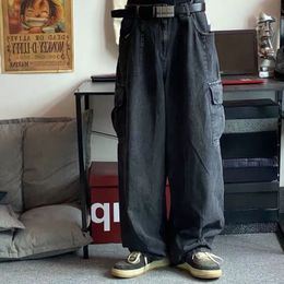 Mens Jeans HOUZHOU Baggy Trousers Male Denim Pants Black Wide Leg Oversize Cargo Korean Streetwear Hip Hop Harajuku 230317