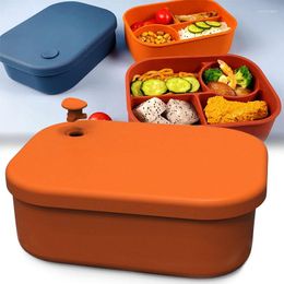 Dinnerware Sets Silicone Bento Lunch Box With 4 Compartments Storage Container Lid Large For Snack Salad