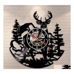 2016 Wall Clocks Birch Tree Forest Deer Art Woodlands Buck Decor Vinyl Record Clock Mancave Hunting Club Animals Vintage 201118 Drop Deli Dh1Qj