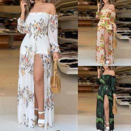 Party Dresses High Split Long Maxi Sundress Print Women Sexy Length Sleeve Style Length(cm) Pattern Type Fabric Material