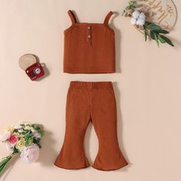 Clothing Sets Summer Baby Girls Todder Born Ribbed Sleeveless Rompers Tops Flare Pants Casual Outfits Fashion