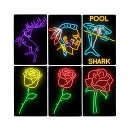 Neon Signs Metal Painting Plaques Animal Flower Pineapple Poster Decorative Living Room Chamber Wall Art Tin Plates Home Decor 30X20cm W03