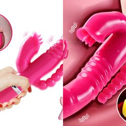 Nxy Vibrators Double Tongue Licking Dildo Rabbit 12 Speeds Anal Vaginal Clitoris Stimulator Beads Sex Toys for Woman 230310