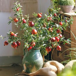 Decorative Flowers Home Decoration Red Artificial Pomegranate Long Branch Plant Fake Flower Garden Decor Retro