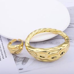 Necklace Earrings Set 24K Gold Plated Twisted Bracelet Bangle Cuff Finger Rings Jewelry Africa Women Wedding Party Bridal Birthday