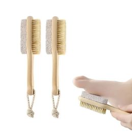 Bath Brushes Sponges Scrubbers 2 In 1 Cleaning Brushes Natural Body Foot Exfoliating Spa Brush Double Side With Nature Pumice Stone RRA