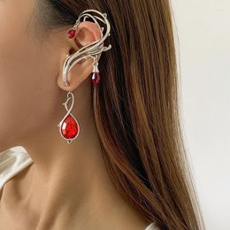 Backs Earrings Red Crystal Dangle Vintage Cuff Ear Clip For Women Fashion Jewellery Vine Winding Gothic Punk Pircing