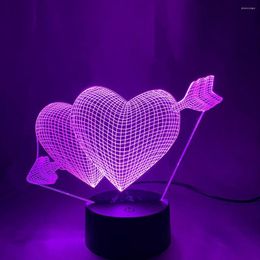 Night Lights 3D An Arrow Thrills Through Two Hearts Light For Girls Bedroom Decor Unique Gift Her Wedding Mall Ideas LED Lamp