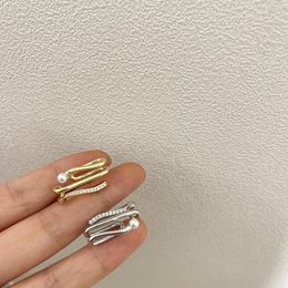 Backs Earrings Trendy Fashion Gold Silver Colour Abstract Three Layers Circle Wave Earcuff Fake Piercing Pearl Ear Clio On For Women