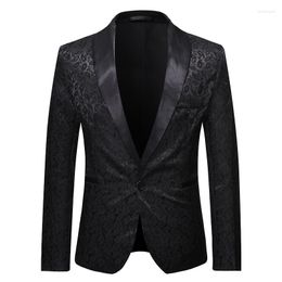 Men's Suits Mens Black Paisley Jacquard Blazer Jacket One Button Shawl Collar Blazers Men Formal Wedding Dress Stage Banquet Costume