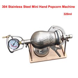 Hand Popcorn Machine 320ML Open Firing Popcorn Puffing Machine Stainless Steel Mini Popper Small Manual Popcorn Maker Open Firing Grain Amplifier