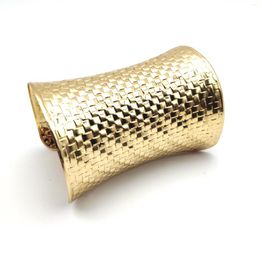 Bangle Golden Mosaic Pattern Wide Opening Arm Bracelet For Women Men Simple Punk Metal Cuff Bracelets Bangles Trendy Tibetan Jewellery